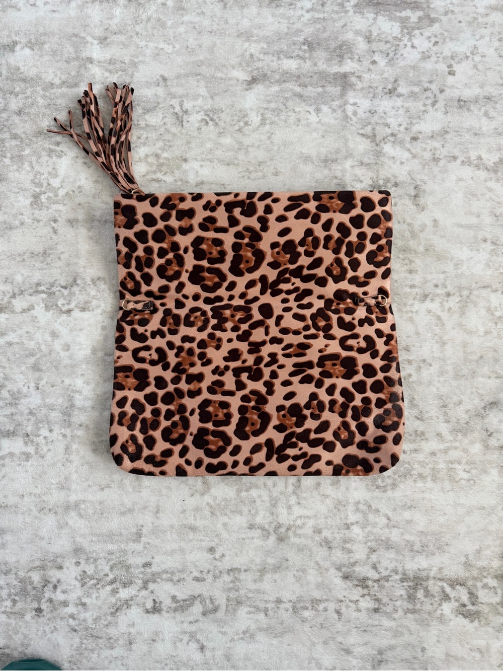 Leopard Print Fold-Over Clutch with Tassel - Picture 2 of 6